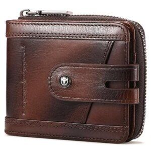 Genuine Leather Men's Wallet with Zipper Vintage RFID Blocking
